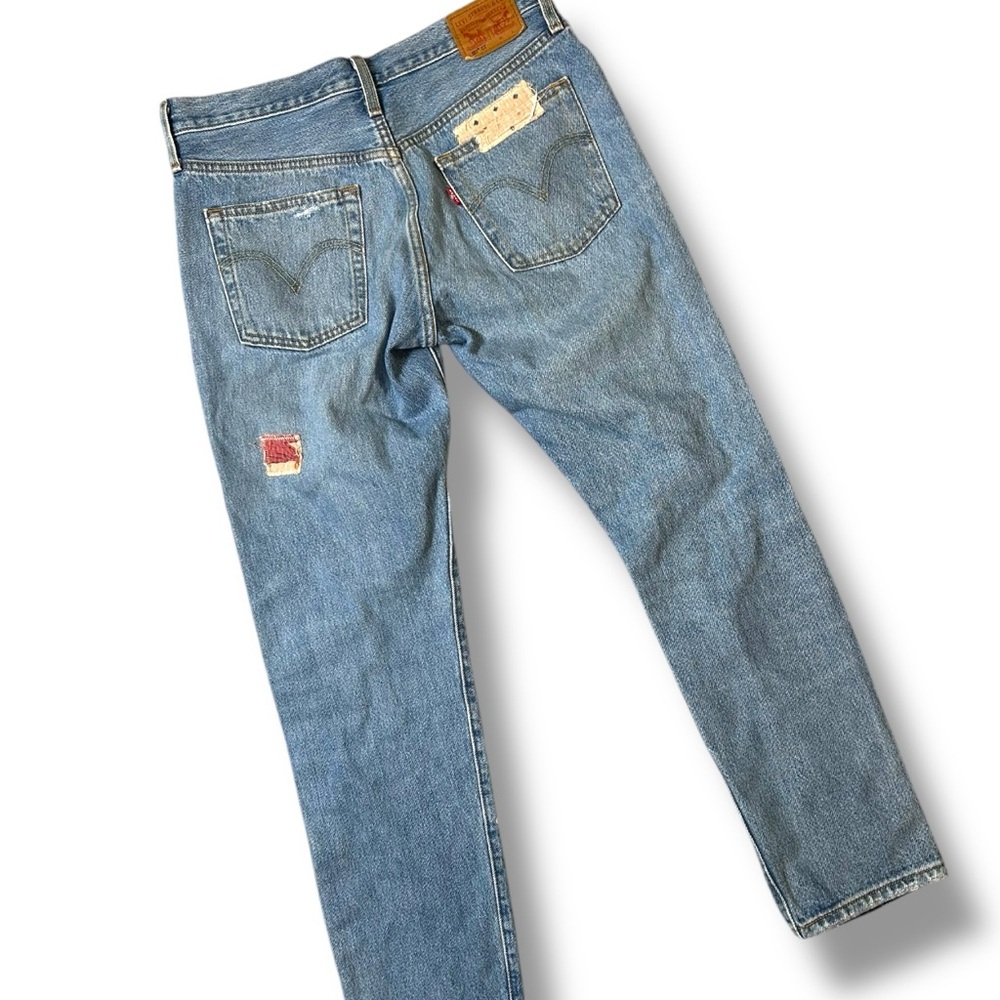 Levi’s 501 CT Patchwork Distressed Jeans Women’s 30x29 Boho Repair Denim - Picture 3 of 6